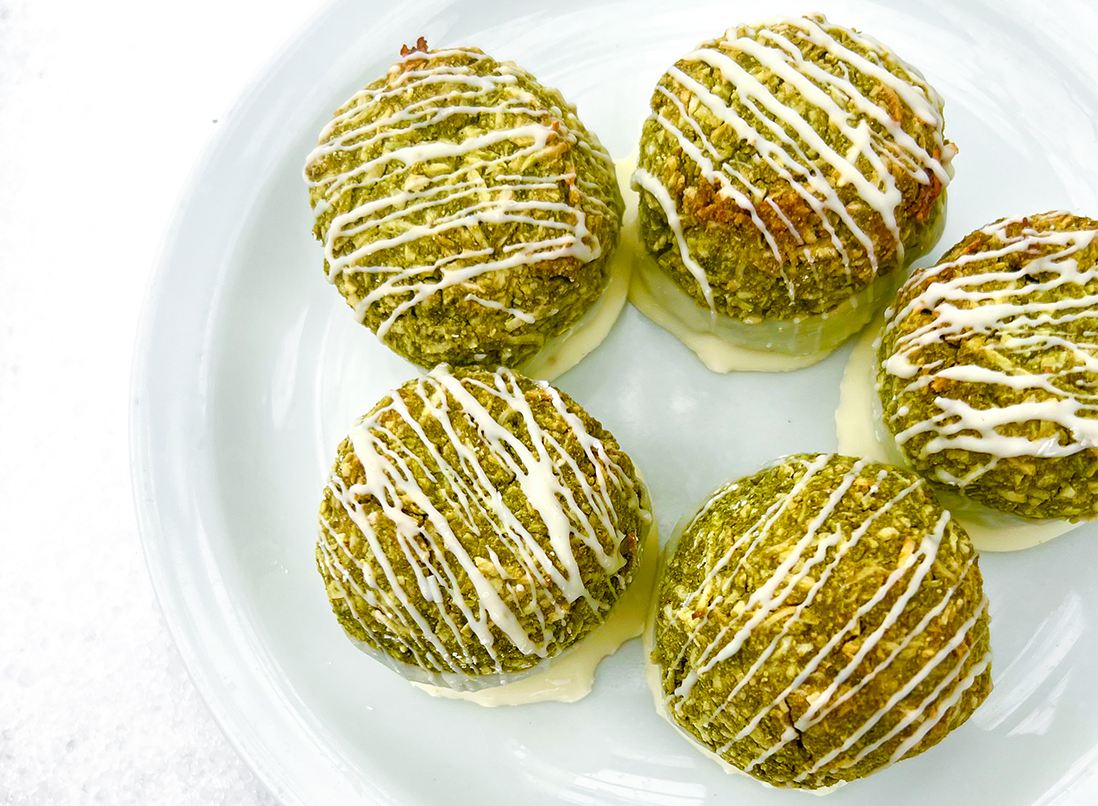 Matcha Coconut Macaroons on a white plate