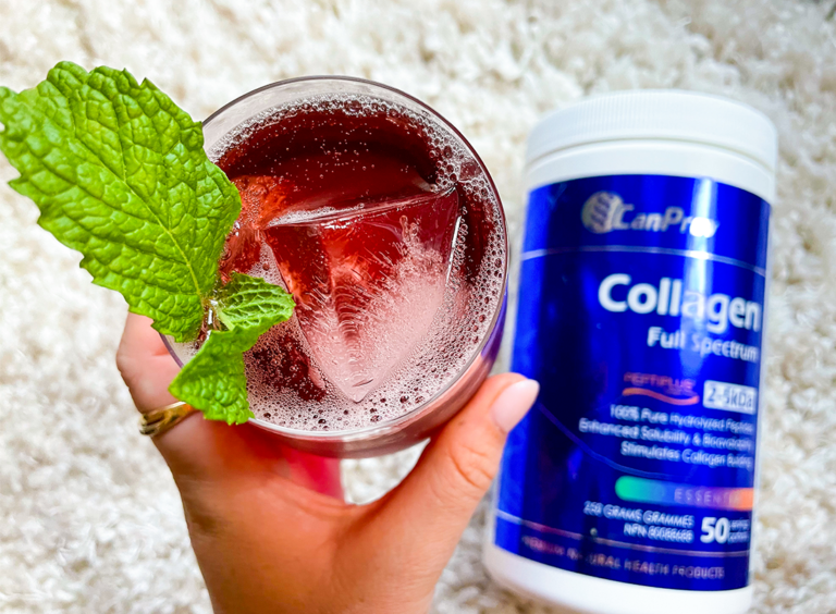 Cranberry Collagen Mint Refresher with a sprig of mint