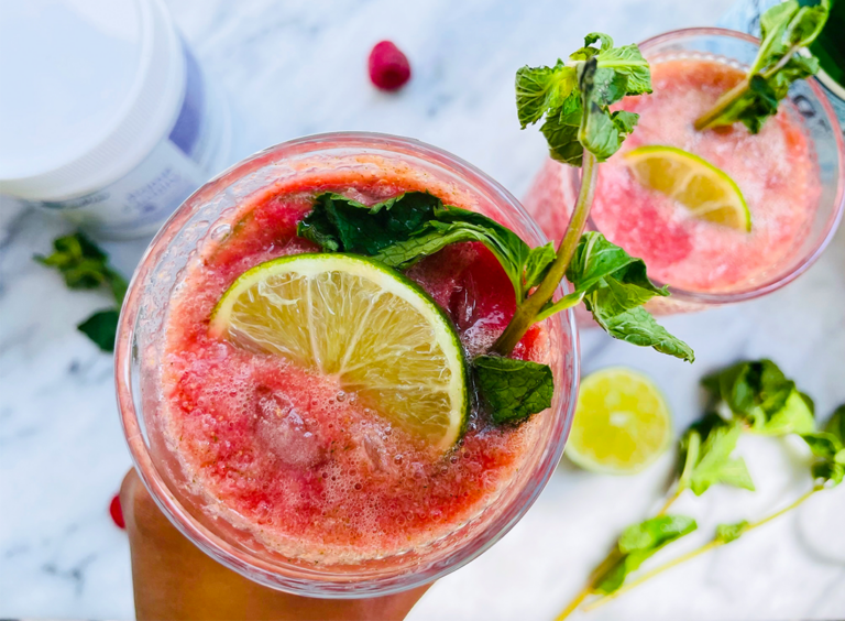 aspberry Mojito Mocktail with lime and mint