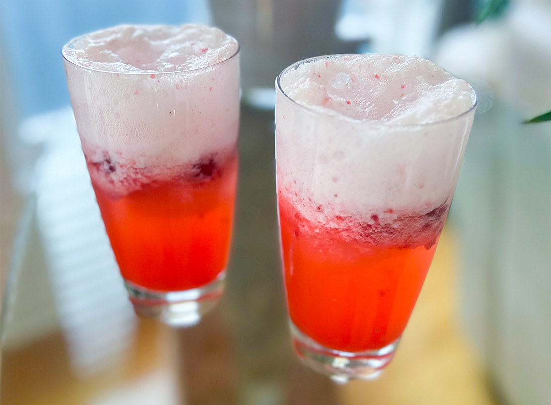 Sparkling Raspberry Rosewater Mocktail with foam