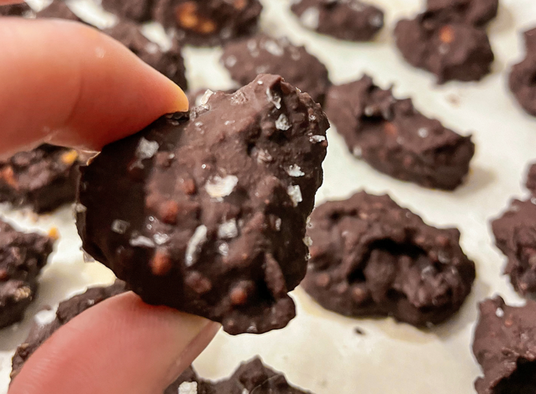 Chocolate-Covered Brazil Nuts covered in flakey sea salt