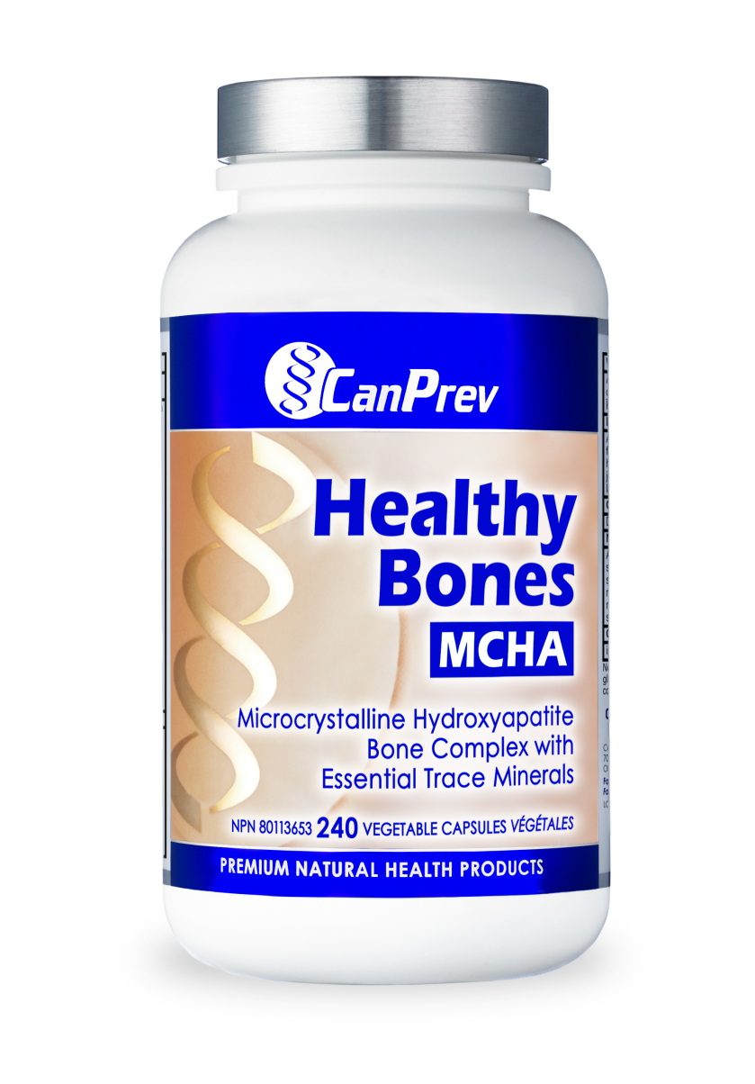 CanPrev Healthy Bones MCHA dietary supplement bottle with microcrystalline hydroxyapatite bone complex label visible