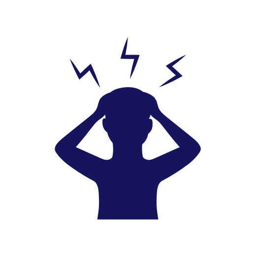 Stress relief Silhouette of a person holding their head with jagged lines above, signaling a headache or stress.